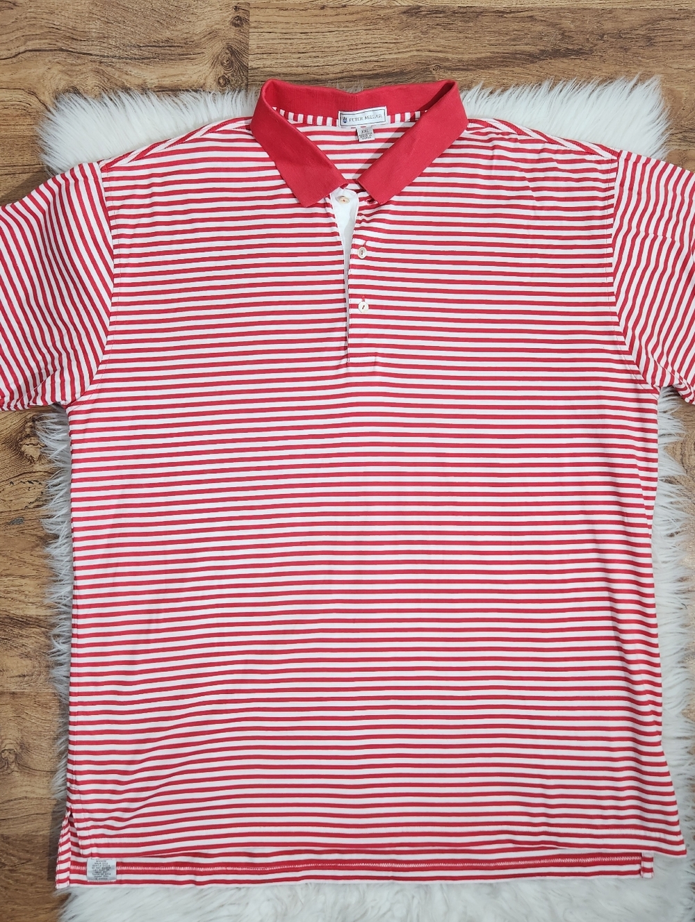 Peter Millar Red White Stripe Polo Shirt 2XL
